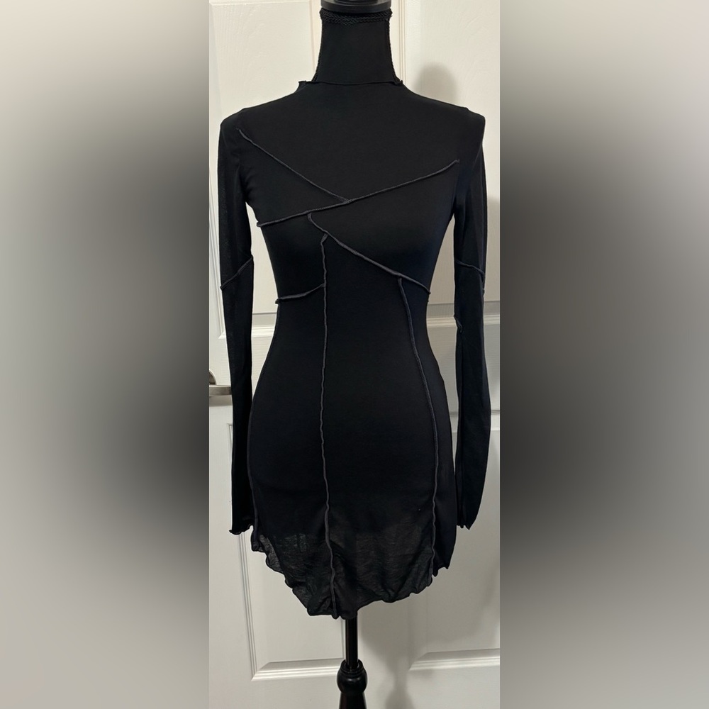 NWT Dolls Kill / Darker Wavs Warp Seamed Asymmetrical Midi Dress